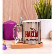 Hediye Dükkanı Kişiye Özel Hakim Ahşap Altlıklı Kaşıklı Silver Kupa Bardak
