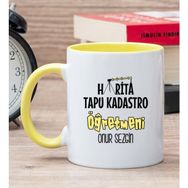 Hediye Dükkanı Kişiye Özel Harita Tapu Kadastro Öğretmeni Sarı Kupa Bardak