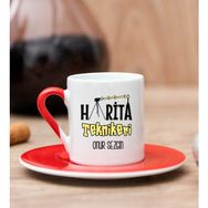 Hediye Dükkanı Kişiye Özel Harita Teknikeri Kırmızı Türk Kahvesi Fincanı