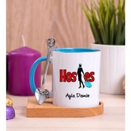 Hediye Dükkanı Kişiye Özel Hostes Ahşap Altlıklı Kaşıklı Mavi Kupa