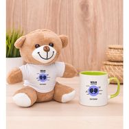 Hediye Dükkanı Kişiye Özel Ikizler Burcuna Hediye Yeşil Kupa Bardak ve Peluş Ayıcık