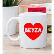 Hediye Dükkanı Kişiye Özel İsim Yazılı Kırmızı Kalpli Beyaz Kupa Bardak