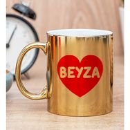 Hediye Dükkanı Kişiye Özel İsim Yazılı Kırmızı Kalpli Gold Kupa Bardak