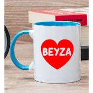Hediye Dükkanı Kişiye Özel İsim Yazılı Kırmızı Kalpli Mavi Kupa
