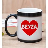 Hediye Dükkanı Kişiye Özel İsim Yazılı Kırmızı Kalpli Sihirli Kupa Bardak
