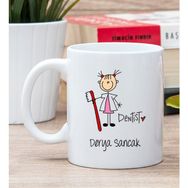 Hediye Dükkanı Kişiye Özel Kadın Diş Hekimi Karikatürü Beyaz Kupa Bardak