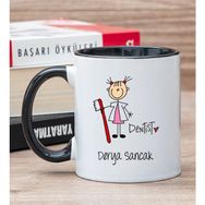 Hediye Dükkanı Kişiye Özel Kadın Diş Hekimi Karikatürü Siyah Kupa Bardak