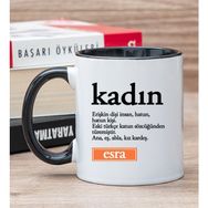 Hediye Dükkanı Kişiye Özel Kadın Kelimesi için Anlam Baskılı Siyah Kupa Bardak