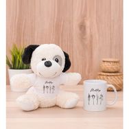 Hediye Dükkanı Kişiye Özel Karakalem Çizimli Çiçekler Beyaz Kupa Bardak ve Peluş Köpek