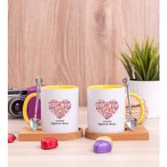 Hediye Dükkanı Kişiye Özel Love Tasarım Hediyelik Ikili Ahşap Altlıklı Sarı Kupa