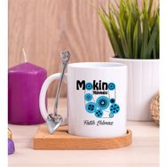 Hediye Dükkanı Kişiye Özel Makine Mühendisi Ahşap Altlıklı Kaşıklı Beyaz Kupa Bardak
