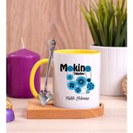 Hediye Dükkanı Kişiye Özel Makine Teknikeri Ahşap Altlıklı Kaşıklı Sarı Kupa