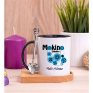 Hediye Dükkanı Kişiye Özel Makine Teknikeri Ahşap Altlıklı Kaşıklı Siyah Kupa Bardak