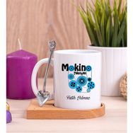 Hediye Dükkanı Kişiye Özel Makine Teknisyeni Ahşap Altlıklı Kaşıklı Beyaz Kupa Bardak