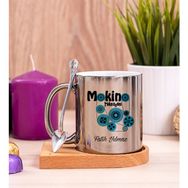 Hediye Dükkanı Kişiye Özel Makine Teknisyeni Ahşap Altlıklı Kaşıklı Gümüş Kupa Bardak