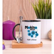 Hediye Dükkanı Kişiye Özel Makine Teknisyeni Ahşap Altlıklı Kaşıklı Siyah Kupa Bardak