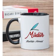 Hediye Dükkanı Kişiye Özel Müdür Baskılı Siyah Kupa Bardak