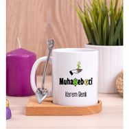 Hediye Dükkanı Kişiye Özel Muhasebeci Ahşap Altlıklı Kaşıklı Beyaz Kupa Bardak