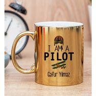 Hediye Dükkanı Kişiye Özel Pilot Baskılı Gold Kupa Bardak
