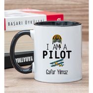 Hediye Dükkanı Kişiye Özel Pilot Baskılı Siyah Kupa Bardak