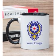 Hediye Dükkanı Kişiye Özel Polis Logolu Siyah Kupa Bardak