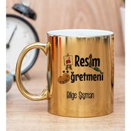 Hediye Dükkanı Kişiye Özel Resim Öğretmeni Gold Kupa Bardak