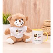 Hediye Dükkanı Kişiye Özel Ruh Eşimi Nasıl Bulayım Esprili Sarı Kupa Bardak ve Peluş Ayıcık