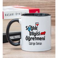 Hediye Dükkanı Kişiye Özel Sağlık Bilgisi Öğretmeni Siyah Kupa Bardak