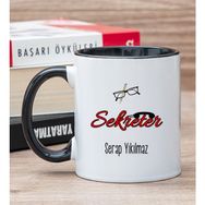Hediye Dükkanı Kişiye Özel Sekreter Baskılı Siyah Kupa Bardak