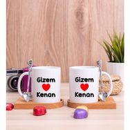Hediye Dükkanı Kişiye Özel Sevgililere Özel İsim Yazılı Ikili Ahşap Altlıklı Beyaz Kupa Bardak