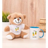 Hediye Dükkanı Kişiye Özel Sevimli Ananaslar Mavi Kupa Bardak ve Peluş Ayıcık