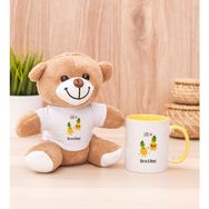 Hediye Dükkanı Kişiye Özel Sevimli Ananaslar Sarı Kupa Bardak ve Peluş Ayıcık