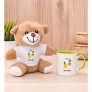 Hediye Dükkanı Kişiye Özel Sevimli Ananaslar Yeşil Kupa Bardak ve Peluş Ayıcık