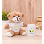 Hediye Dükkanı Kişiye Özel Sevimli Avokado Desenli Beyaz Kupa Bardak ve Peluş Ayıcık