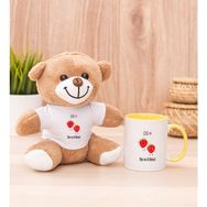 Hediye Dükkanı Kişiye Özel Sevimli Çilekler Sarı Kupa Bardak ve Peluş Ayıcık