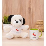 Hediye Dükkanı Kişiye Özel Sevimli Çilekler Yeşil Kupa Bardak ve Peluş Köpek