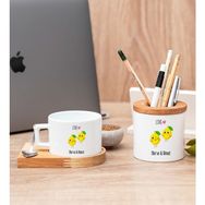 Hediye Dükkanı Kişiye Özel Sevimli Limonlar Ahşap Altlıklı Fincan ve Kalemlik