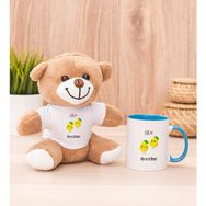 Hediye Dükkanı Kişiye Özel Sevimli Limonlar Mavi Kupa Bardak ve Peluş Ayıcık