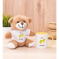 Hediye Dükkanı Kişiye Özel Sevimli Limonlar Sarı Kupa Bardak ve Peluş Ayıcık