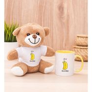 Hediye Dükkanı Kişiye Özel Sevimli Muzlar Sarı Kupa Bardak ve Peluş Ayıcık