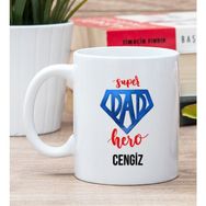 Hediye Dükkanı Kişiye Özel Super Dad Babaya Hediye Beyaz Kupa Bardak