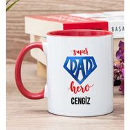 Hediye Dükkanı Kişiye Özel Super Dad Babaya Hediye Kırmızı Kupa