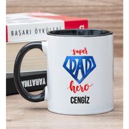Hediye Dükkanı Kişiye Özel Super Dad Babaya Hediye Siyah Kupa Bardak
