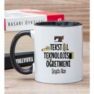 Hediye Dükkanı Kişiye Özel Tekstil Teknolojisi Öğretmeni Siyah Kupa