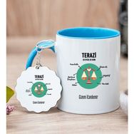 Hediye Dükkanı Kişiye Özel Terazi Burcuna Hediye Mavi Kupa Bardak ve Anahtarlık