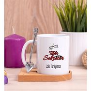 Hediye Dükkanı Kişiye Özel Tıbbi Sekreter Ahşap Altlıklı Kaşıklı Beyaz Kupa Bardak