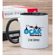 Hediye Dükkanı Kişiye Özel Uçak Mühendisi Siyah Kupa Bardak