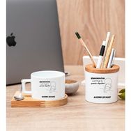 Hediye Dükkanı Kişiye Özel Varmış Ki Yemiş Diyelim Esprili Ahşap Altlıklı Fincan ve Kalemlik
