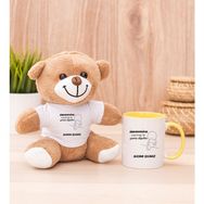 Hediye Dükkanı Kişiye Özel Varmış Ki Yemiş Diyelim Esprili Sarı Kupa Bardak ve Peluş Ayıcık