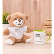 Hediye Dükkanı Kişiye Özel Varmış Ki Yemiş Diyelim Esprili Yeşil Kupa Bardak ve Peluş Ayıcık
